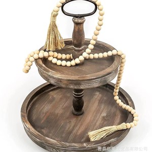 Plateau à dessert en bois à double étage, support de service à plusieurs niveaux pour la maison, la cuisine, le rangement et la présentation - Product Image 2