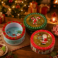 Boîte à biscuits ronde de Noël avec couvercle transparent, boîte de rangement en métal de qualité alimentaire, emballage cadeau pour biscuits et bonbons de Noël