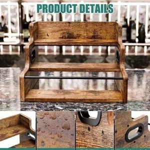 ชั้นวางของแบบขั้นบันไดเคลือบสีไม้แข็งแรงทนทาน สำหรับวางขวดเครื่องเทศ แก้วไวน์ พร้อมแถบโลหะกันลื่น - Product Image 6