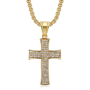 <b>Cross</b> Pendant Necklace Stainless Steel Rhinestone Pave Setting Unisex Gift Jewelry - Product Image 5