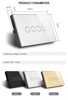 Interrupteurs muraux 10A, norme US/AU, 120*72mm, interrupteur tactile WIFI Tuya, 1/2/3/4 voies, contrôlable par application intelligente, Alexa, Google Home