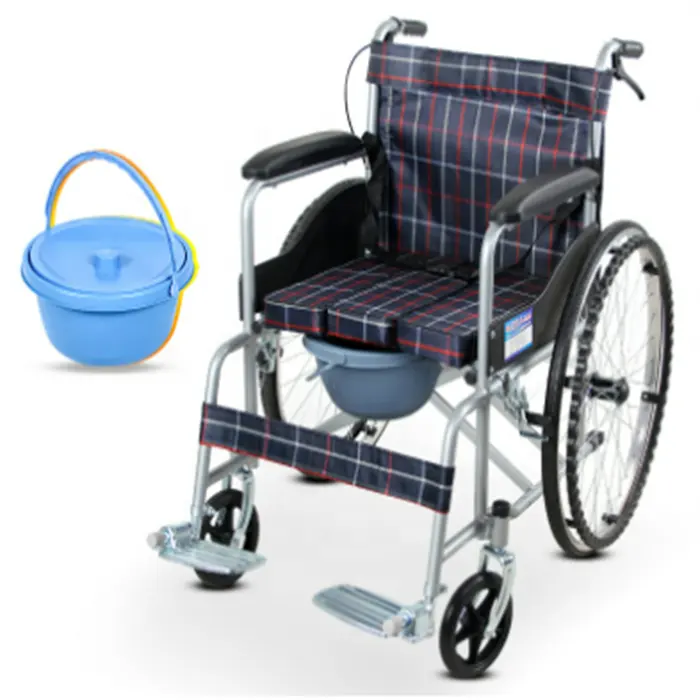 EU-WH510 Ospedale eldery persone manuale pieghevole sedia a rotelle commode sedia con ruote regolabile in altezza del piede di riposo e di nylon di sicurezza