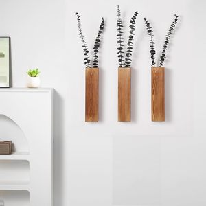Macetas de pared de madera decorativas para jarrones de pared de madera de plantas artificiales para sala de estar, dormitorio, baño, decoración de apartamento - Product Image 2