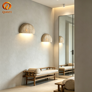 Lámpara de Pared LED de Travertino Amarillo Estilo Wabi-Sabi para Interiores, Lámpara de Noche para Dormitorio, Temperatura de Color Ajustable, Diseño de Aplique de Pared - Product Image 4