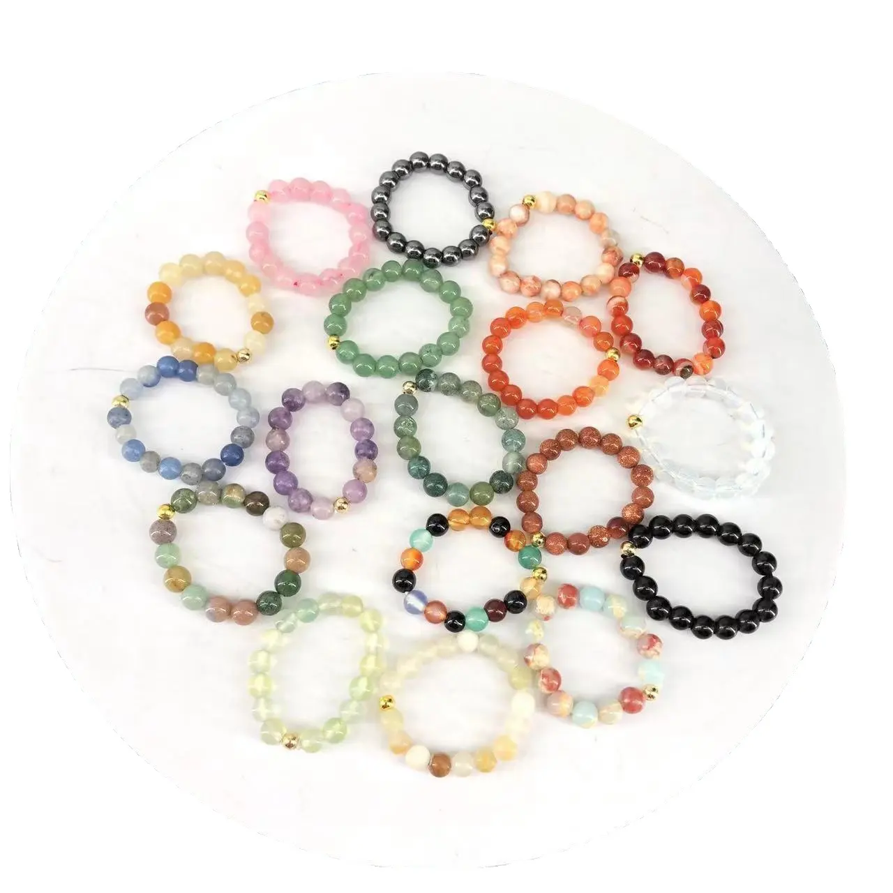 Multi colors 4mm round beaded rings lovely cheap gemstone rings crystal jewelry