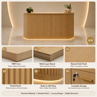 Comptoir d'accueil pour salon de beauté, spa, studio de yoga, en MDF, avec façade incurvée et rainurée, taille personnalisée, bois naturel