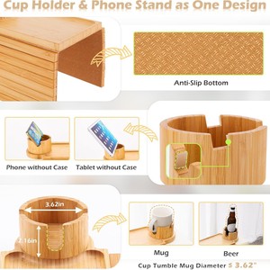 Table d'accoudoir de canapé en bambou avec porte-gobelet et plateau, pliable, multifonction, rangement pour salon, style japonais - Product Image 3