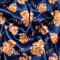 Tissu en satin crêpe léger en polyester et élasthanne, tissu personnalisé avec fleurs 3D sur tissu de soie satinée pour robes et vêtements de nuit