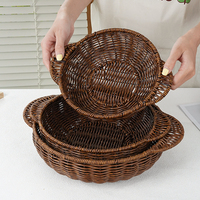 Panier à fruits en rotin artificiel PP avec doubles poignées, bol de service en rotin synthétique, plateau alimentaire tissé pour cuisine et restaurant
