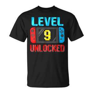 T-shirt d'anniversaire Level 9 Unlocked pour joueur de jeux vidéo, chemise de fête pour le 9e anniversaire - Product Image 1
