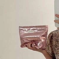 Pochette de maquillage métallique brillante, élégante pochette de soirée, pochette cosmétique scintillante pour les fêtes, les banquets et les voyages