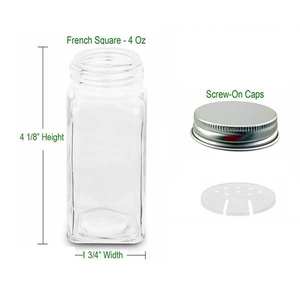 Étiquettes transparentes Pour tableau noir, bouteilles à épices carrées de 4oz, pots à épices en verre avec couvercles en métal argenté, tamis - Product Image 2