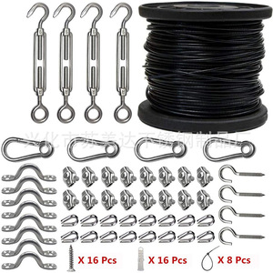 304 Stainless Steel Wire Rope Kit With <b>Hooks</b> Springs <b>Clips</b> For Ceiling Light Retrofit - Product Image 1