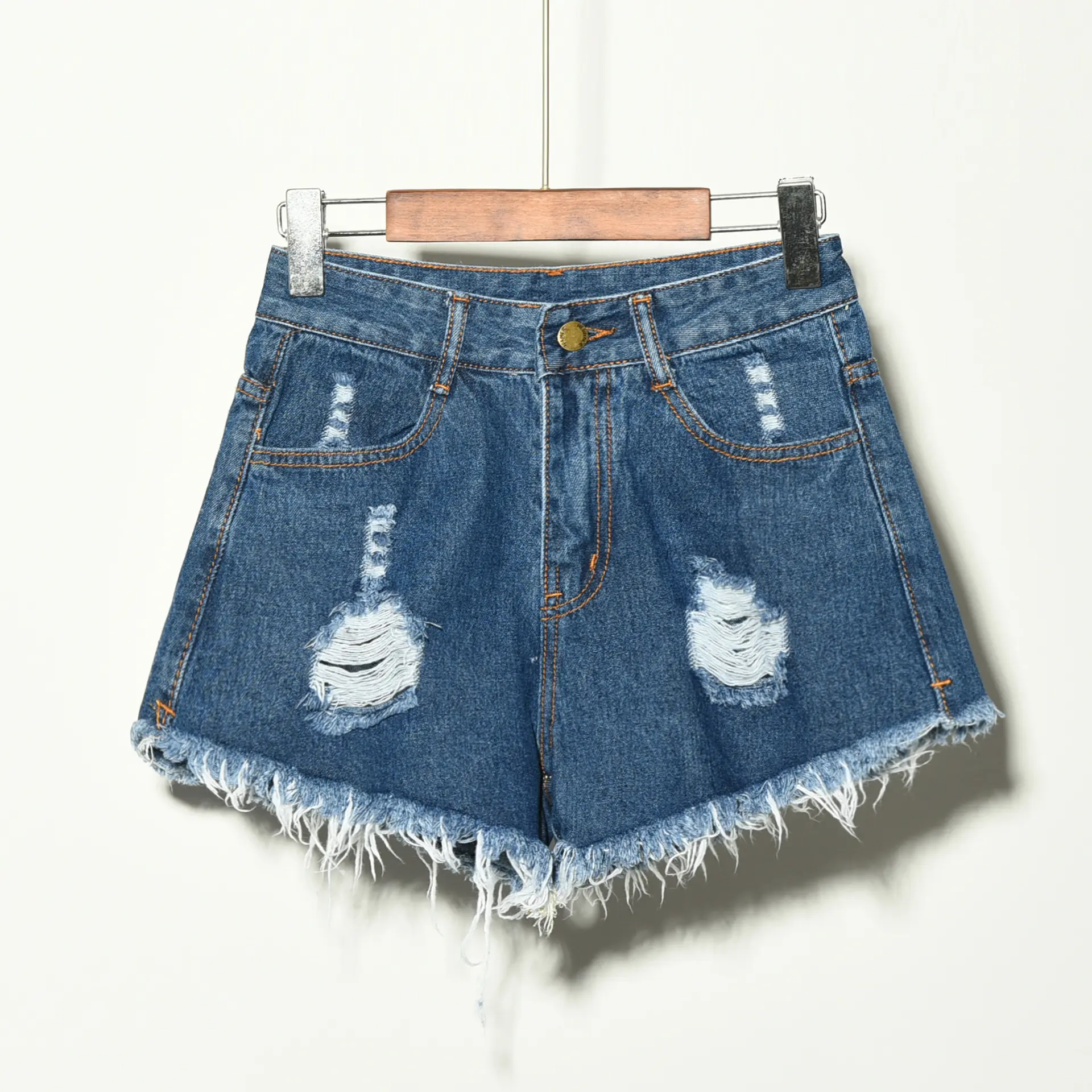 Hot Selling Fashion Summer Plus Size Wijde Pijpen Shorts Wit Blauw Zwart Grijs Gebroken Gat Kwastjes Hoge Elastische Dames Denim Shorts