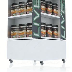 Étagère de présentation rotative à 360 degrés en métal avec roulettes, présentoir de supermarché à 4 faces pour l'organisation des confitures, des épices et des condiments - Product Image 6