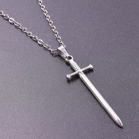 Collier pendentif épée en acier inoxydable plaqué or, argent et arc-en-ciel, bijoux hip-hop gothiques avec chaîne de 50 cm