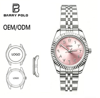 Montre à quartz Miyota pour femme BARRY POLO, bracelet en acier inoxydable, verre alliage, aiguilles, accents de strass roses, mode, étanche 3 ATM
