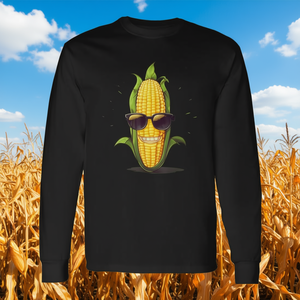 Maglietta a Maniche Lunghe Unisex con Stampa Digitale di Pannocchia di Mais Sorridente con Occhiali da Sole, per Attività Promozionali, per Adulti - Product Image 3