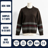 Pull en maille mélange mohair jacquard géométrique col rond manches longues anti-plis anti-rétrécissement anti-boulochage respirant pour homme