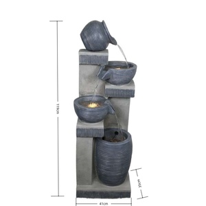 Décoration de jardin à 4 niveaux de style européen Fontaine d'eau murale d'intérieur et d'extérieur Fontaine d'eau murale d'intérieur et d'extérieur Lumières LED en résine - Product Image 2