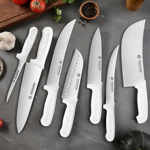 Ensemble de couteaux de cuisine OEM d'usine, 8 pièces, avec bloc de rangement, manches en PP blanc, en acier inoxydable à haute teneur en carbone, forgés à la main, ambidextres - Product Image 2