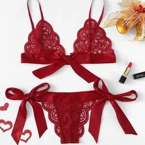 Nouvelle lingerie féminine en dentelle brodée, style tentation à bretelles avec nœud, tendance - Product Image 1