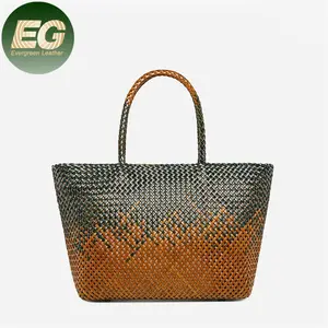 Bolso de Playa Emg6417, Bolso de <span class=keywords><strong>Mano</strong></span> de Lujo, Bolsos de Cuero Trenzado Real, Bolso de <span class=keywords><strong>Mano</strong></span> Grande Marrón de Diseñador para Mujer, Bolso Tote Grande Tejido a <span class=keywords><strong>Mano</strong></span> - Product Image 1