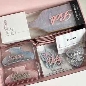 Nouvelle arrivée personnalisée acétate de cellulose bambou rose sucre pagaie brosse à cheveux acétate cheveux griffes ensemble avec boîte cadeau à la main - Product Image 2