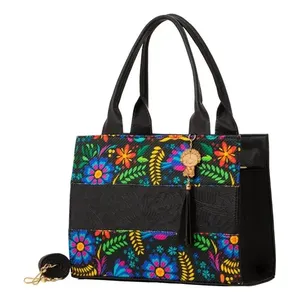Borsa da donna Fana Danae in juta nera in cotone ecologico resistente alla moda con scritta leopardata per la pubblicità quotidiana