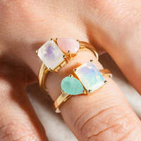 Nouvelle bague bohème élégante en zircon vert en forme de larme, plaquée or, en acier inoxydable, cadeau de la Saint-Valentin
