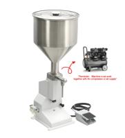 Machine de remplissage pneumatique de pâtes avec trémie en acier inoxydable, volume réglable, commande à pédale, haute précision pour flacons et sachets de boissons