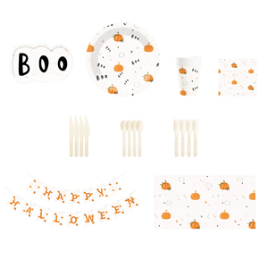 DAMAI Customized Dinnerware Set Serves 10 Guests Party Cute Halloween Boo and Pumpkin Tableware Set Paper Plates Cups Napkin - Product Image 2
