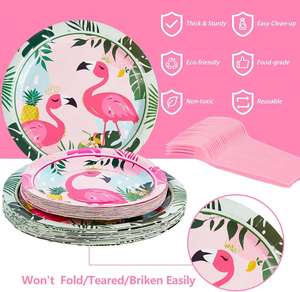 Highly Recommended Round Pink Flamingo Gold Foil Birthday Party Paper <b>Plates</b> 9 Inch Tableware Set - Product Image 5