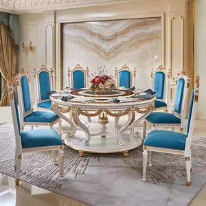 Tavolo <span class=keywords><strong>da</strong></span> <span class=keywords><strong>Pranzo</strong></span> e Sedie in Stile Francese con Intarsi in Conchiglia, Lussuoso Tavolo Rotondo Intagliato Europeo con Ruota Girevole per Villa e Ristorante - Product Image 5