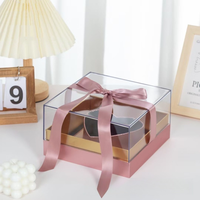 Boîte cadeau en acrylique transparent Evergreenwrap en forme de cœur creux avec fleur de savon rose et poignée en ruban, boîte surprise