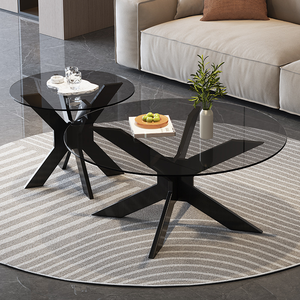 Custom moderno <span class=keywords><strong>vetro</strong></span> <span class=keywords><strong>e</strong></span> <span class=keywords><strong>legno</strong></span> tavolo cerchio caffè con gambe in <span class=keywords><strong>legno</strong></span> per il soggiorno divano tavolo - Product Image 3