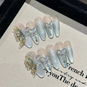 <span class=keywords><strong>Uñas</strong></span> postizas acrílicas <span class=keywords><strong>transparentes</strong></span> <span class=keywords><strong>de</strong></span> primavera <span class=keywords><strong>con</strong></span> purpurina <span class=keywords><strong>de</strong></span> diamante, medianas, almendradas, 10 unidades, <span class=keywords><strong>uñas</strong></span> acrílicas hechas a mano - Product Image 4
