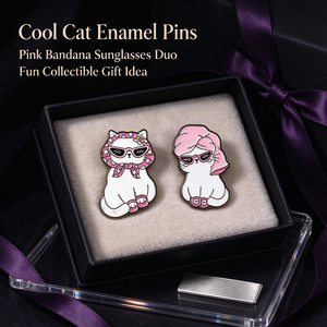 Pins en émail Cool Cat, badges mignons avec lunettes de soleil et bandana rose, petits pins en métal de collection pour cadeau, exposition et usage quotidien - Product Image 5