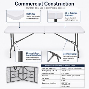 Table d'extérieur pliable en plastique moderne, légère et durable, avec structure robuste pour pique-nique, jardin, fête, mobilier d'extérieur - Prix DDP USA - Product Image 5