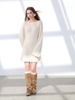 Robe pull en cachemire pur à 100 % pour femme, coupe oversize, manches longues, style A-line, mini-robe en maille, ODM, motif papillon, chaude et douce pour l'hiver, taille standard