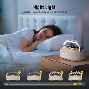 Enceinte sans fil <span class=keywords><strong>avec</strong></span> charge sans fil, <span class=keywords><strong>radio</strong></span> FM, batterie 2500 mAh, veilleuse LED, alarme, en plastique, pour la maison, la chambre, le bureau, cadeaux - Product Image 6