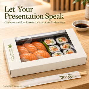 Boîtes d'emballage pour sushis imprimées sur mesure avec fenêtre transparente, contenants alimentaires en carton pour plats à emporter, vente en gros, logo personnalisé - Product Image 6