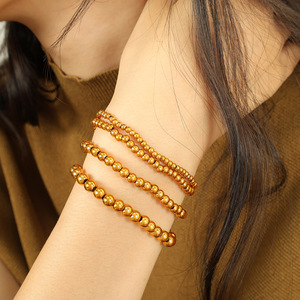 Pulsera de Cuentas de Acero de Titanio Estilo Europeo Americano, Joyería Minimalista Dorada para Mujer, Pulseras de Cuentas Redondas a la Moda - Product Image 4