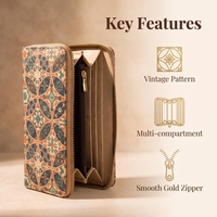Dompet Gabus Grosir untuk Wanita Motif Bunga Vintage Ramah Lingkungan Tipis Panjang dengan Ritsleting Portabel