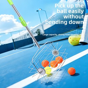 Newchance Ramasseur de balles de pickleball en acier inoxydable réglable, grande capacité, rouleau épais à pousser à la main, portable - Product Image 1