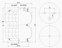 Ressorts pneumatiques de suspension, airbags 2E2500 2500Ib, air simple port 1/2\"npt 113mm avec raccord 6mm