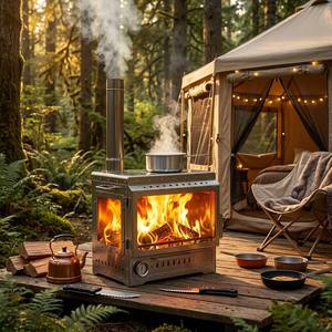 Stufa da Campeggio Premium in Acciaio Inox a Legna - Riscaldatore Portatile con Finestra in Vetro per BBQ, Pesca e Feste in Giardino - Product Image 3