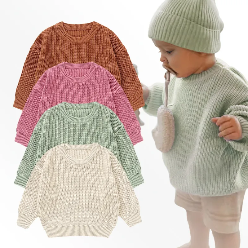 Оптовая продажа, 100% пуловеры из органического хлопка, детский вязаный свитер, зимний трикотаж для малышей