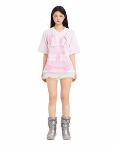 Camiseta Amant Rabbit Rosa Estilo Urbano <span class=keywords><strong>de</strong></span> Corte Holgado, Tejido Doble con Estampado por Sublimación, Venta al por Mayor - Product Image 5