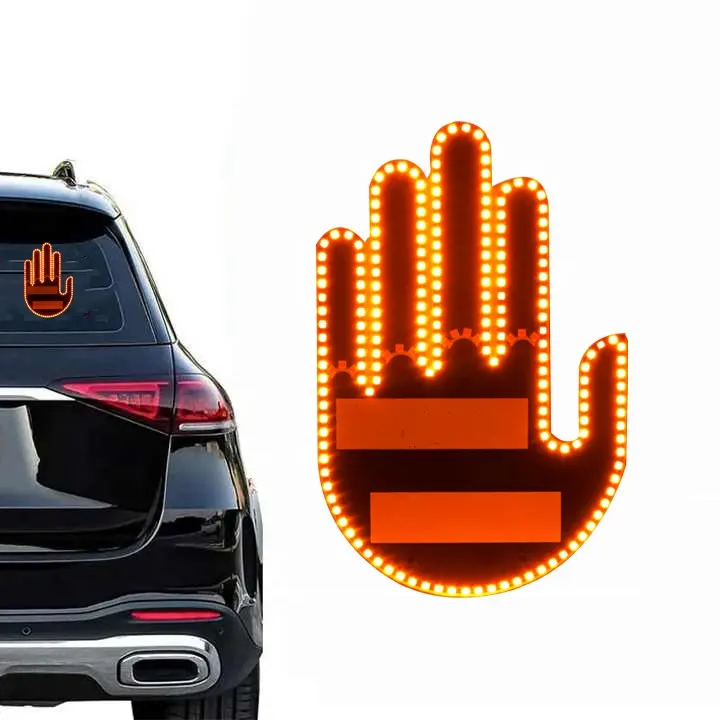 Funny Car Finger Light with Remote, Road Rage Signs Middle Finger Gesture Light Auto Amber Middle Finger Warning Brake Light